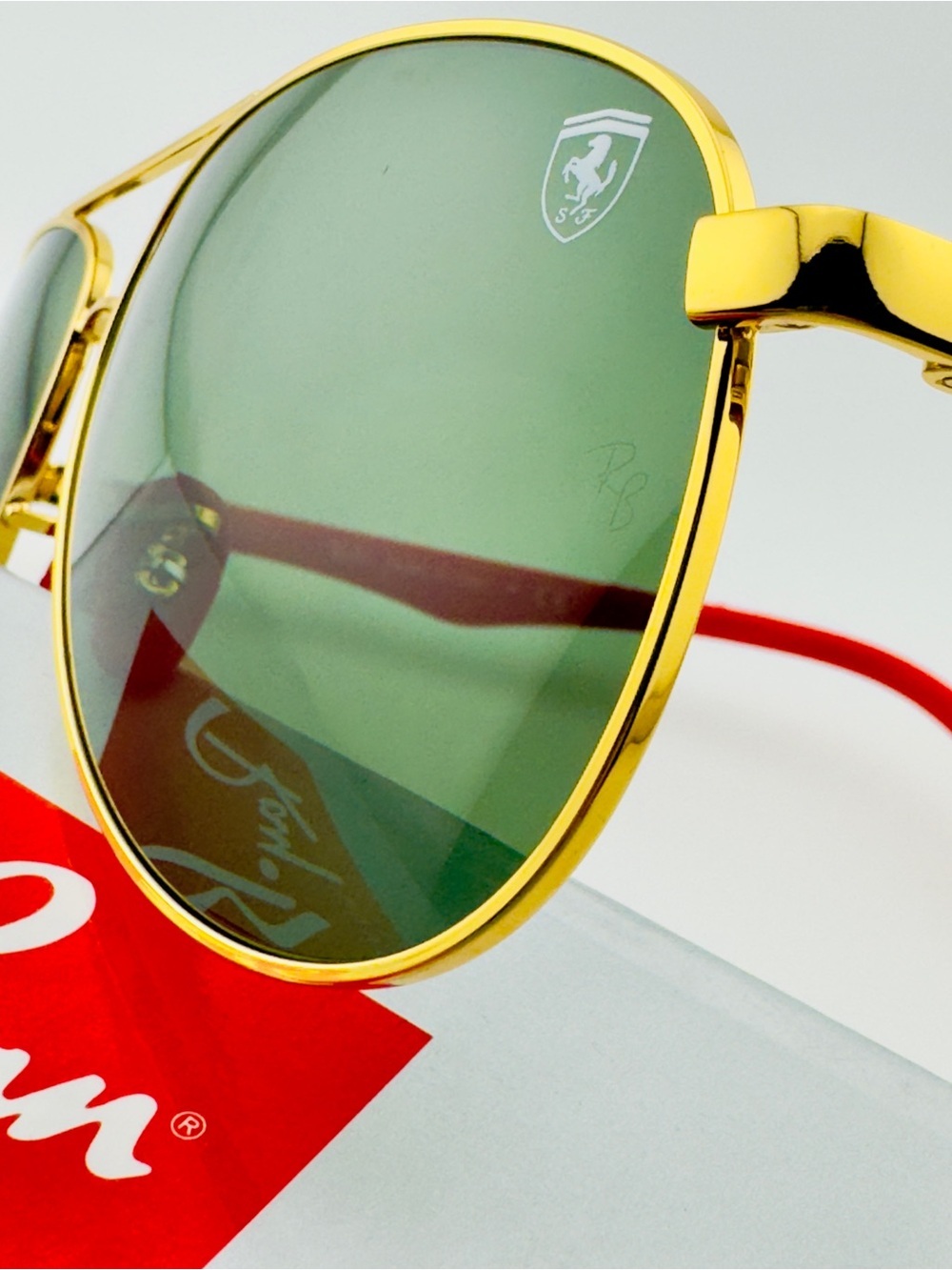 Ray-Ban Scuderia Ferrari Sunglasses RB8313M Gold Frame Brown Gradient Lenses - Picture 13 of 15